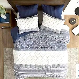Ink+Ivy Mila 3 Piece Cotton Comforter Set with Chenille Tufting, NAVY